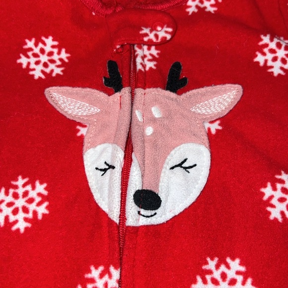 Just One You by Carters Red Snowflake and Deer Footed Pajamas Size 18 Months - Picture 3 of 4